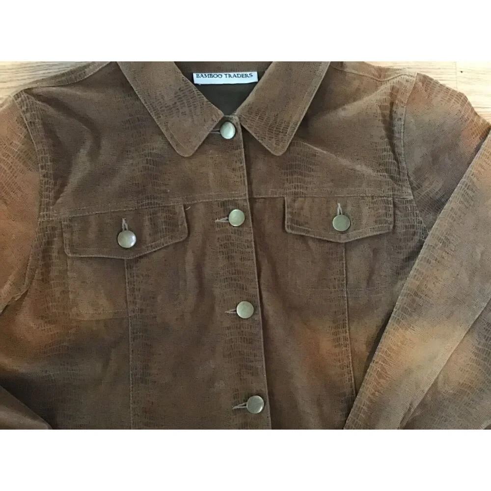 Bamboo Traders Brown Reptile Snake Print Shirt Jacket Size PL Brass Buttons - Picture 5 of 7